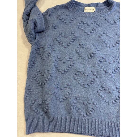 DREAMERS Blue Heart Knit Kawaii Twee Long Sleeve Blue Sweater - Picture 5 of 10